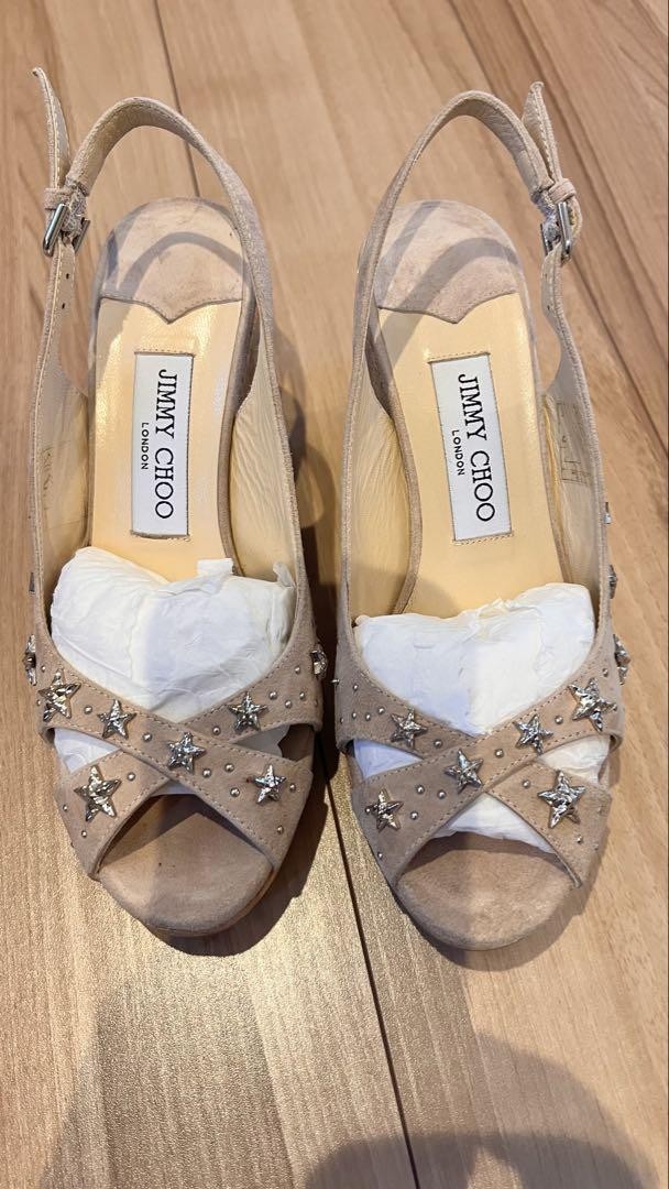 APL Jimmy Choo Mules sandali tacco stelle borchie scamosciate beige EU36 US6 69309c