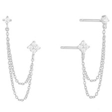 925 Sterling Silver Four Zircons Flower Stud Earrings For Women  Double Studs C