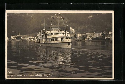 AK double screw motor ship Allgäu went out on Lake Constance in flag gala 