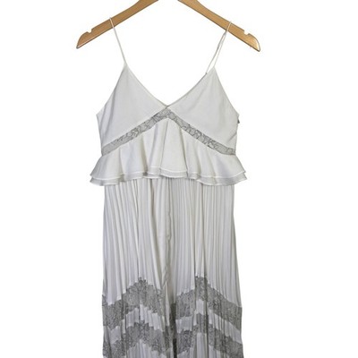 Self Portrait AMELIA Dress 0 XS White Pleated Bridal Lace Trim Maxi Dress V  Neck | eBay