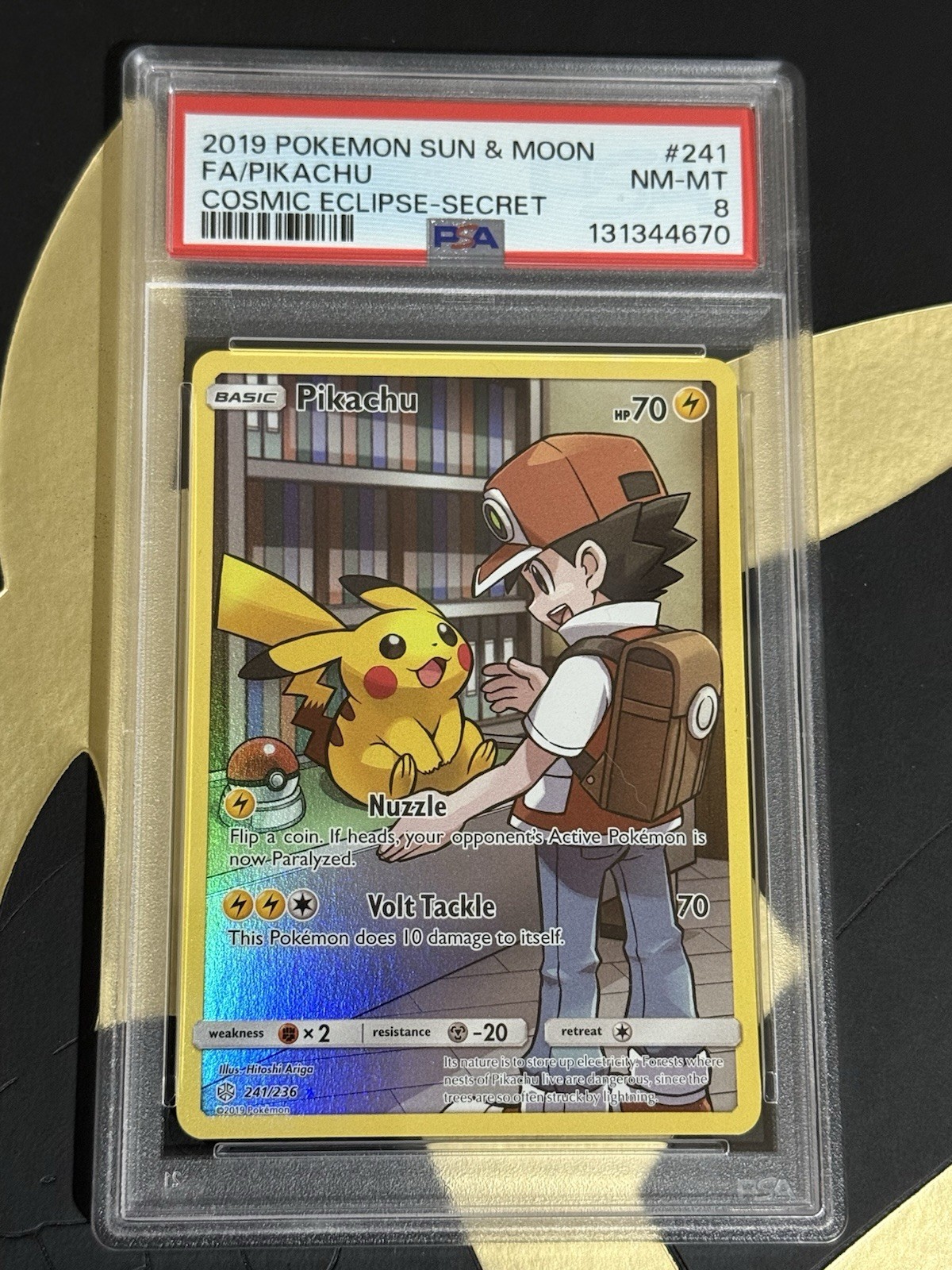 2019 POKEMON SUN & MOON COSMIC ECLIPSE SECRET #241 FULL ART/PIKACHU PSA 8