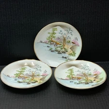 Vintage Made In Japan Decorative Plates Mount Fuji Asian Landscape Set of 3