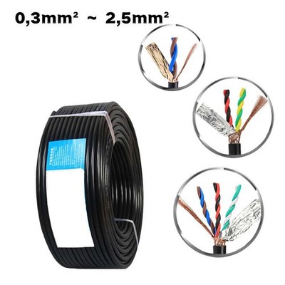 Abgeschirmtes Twisted Pair Kabel Kupfer 2/4/6/8 adrig Signal Draht 0,3~2,5mm²