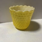 Fire King Flower Pot Milk Glass Yellow  Hobnail Planter Vase Vintage 4.5 Tall