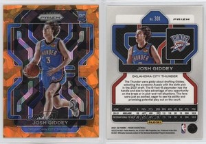 2021-22 Panini Prizm Orange Ice Prizm Josh Giddey #301 Rookie RC