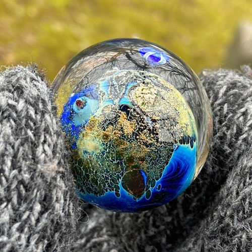 Josh Simpson Inhabited Planet Unsigned 1.4" D Studio Art Glass Marble