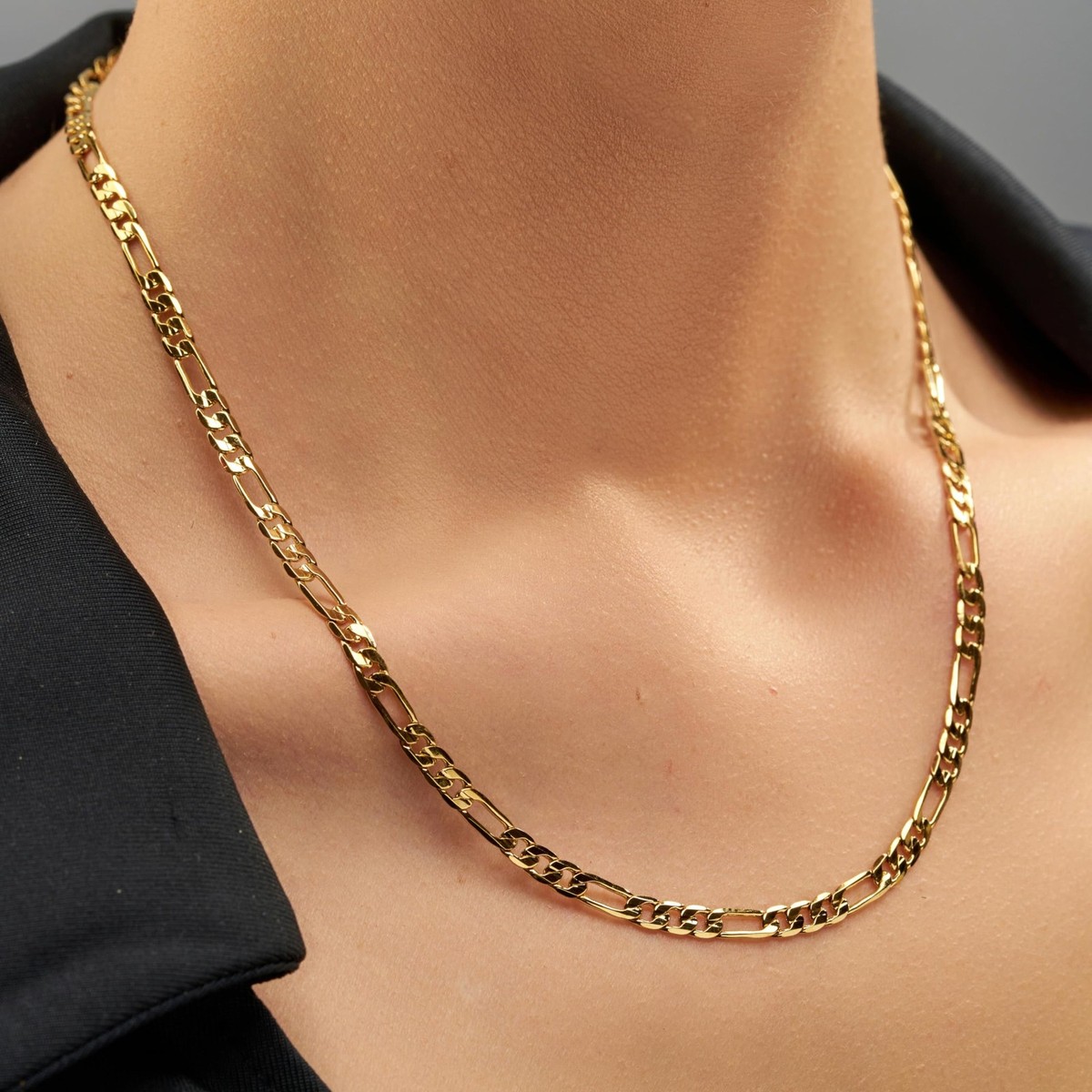 LIFETIME JEWELRY 4mm Figaro Chain Necklace 24k Gold Plated for Men