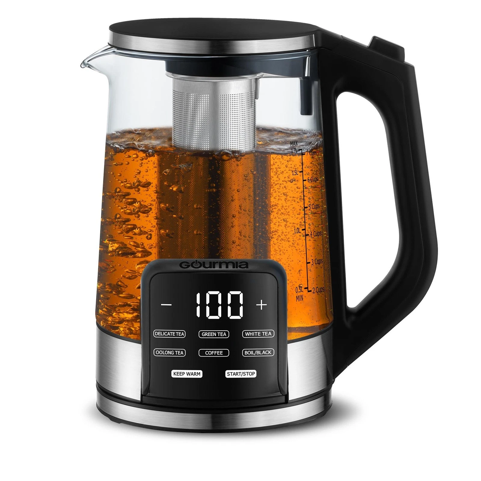 Gourmia Electric Glass Kettle – 1.7L Programmable Tea & Coffee Brewer with Digit