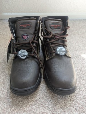 Skechers Work Boots Steel Toe Men's 10 Wide Fit Brown Memory Foam Brand New