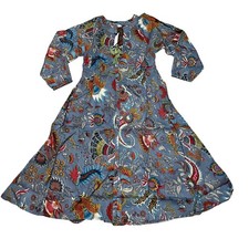 Raj India Cotton Floral Bird Print Lightweight Blue Maxi Dress Women's Small NWT