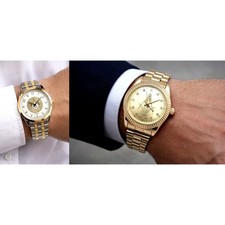 2 Pc Masonic Men  s Watch Set Gold  Two Tone Freemason Quartz Wrist Watches