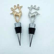 Lot Of 2 REINDEER WINE BOTTLE STOPPER - one gold, one silver FILIGREE EMBOSSING