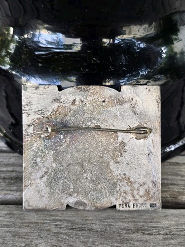 Spilla vintage argento sterling 925 dio sole Perù firmata perla Farro Inca tribale 24 g - Foto 2 di 3