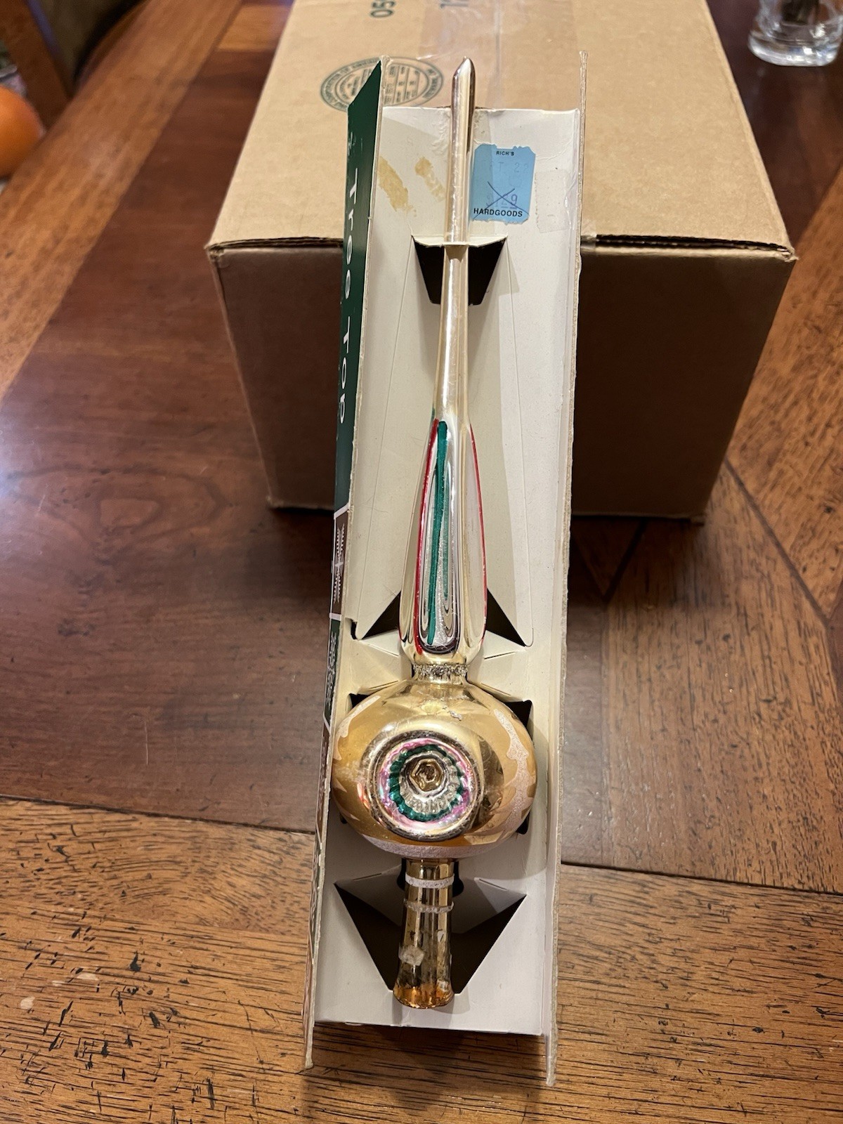 Vintage Glass Mica Triple Indent Fantasia Polish Christmas Tree Topper 11.25”