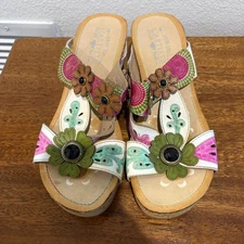 L'Artiste by Spring Step Adelanda Sandals Women 9.5 EU 41 Floral Wedge Leather