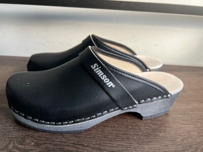 Simson Black Leather Wooden Clogs Made In Holland Size 39  display picture 2