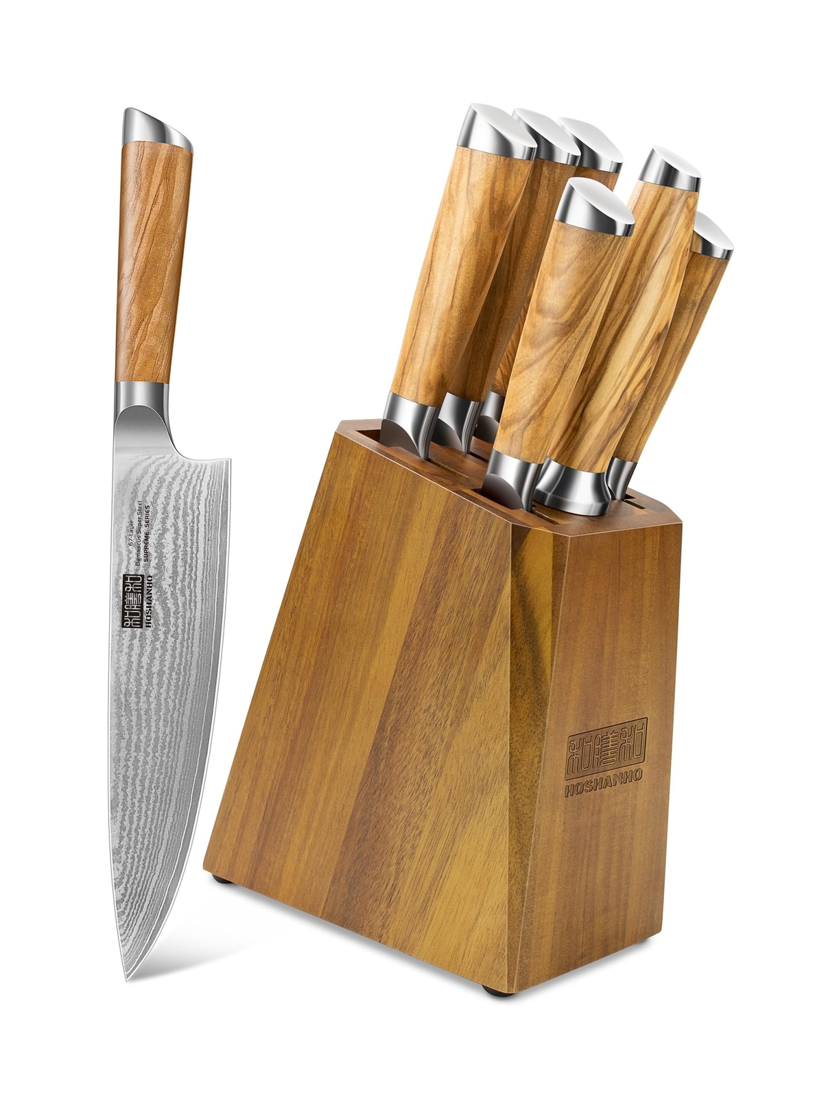 Knife Set with Block 7-Piece, Professional 67-layer Damascus Super Steel Kitc...-image