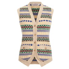 Womans Knitted Cardigan Vintage Fairisle Tank Top Sleeveless Retro The Beatles