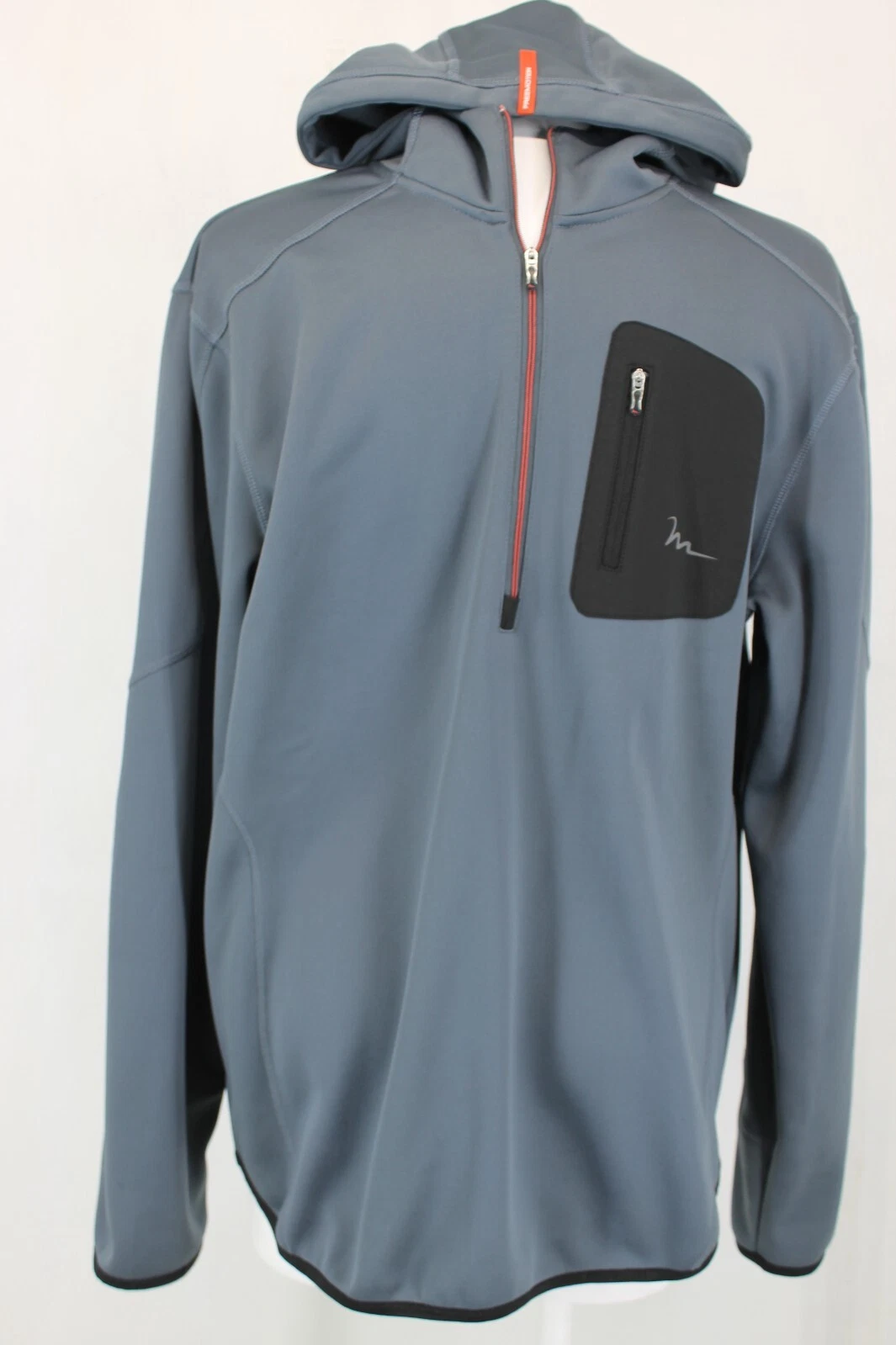 FREE MOTION MEN'S HOODIE SIZE M COLOR GRAY QUARTER ZIP LONG SLEEVE FLEECE LOGO