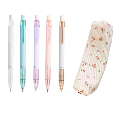 0.5mm Mechanical Pencils Set 1 Pack Pink Flower Pencil Bags 5Pcs Automatic Pe...