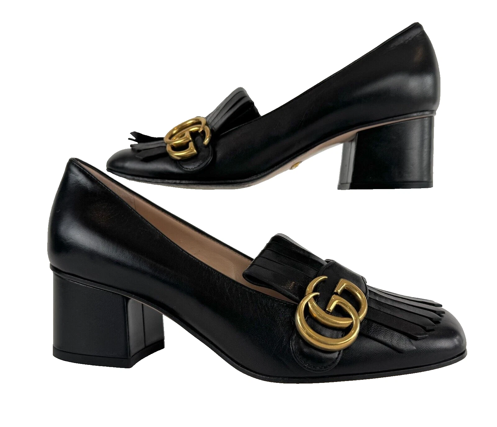 Chaussures escarpins en cuir Gucci Auth MisMatch taille 5 6 US 35 36 EU noir or GG Marmont