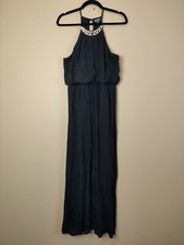 Lily Rose women's L maxi sleeveless lined dress black elastic waist necklace