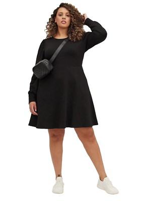 TORRID (2X) Puff Sleeve Skater Dress Ultra Soft Fleece Black Long Sleeve  Stretch