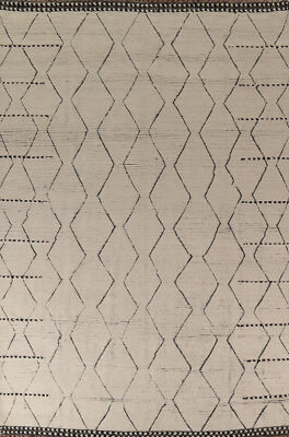 Geometric Moroccan Oriental Area Rug 9x13 Large Handmade Wool Ivory Carpet