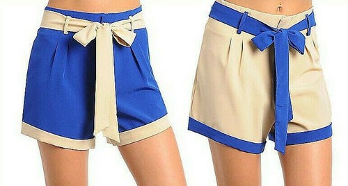 Shorts pantaloncino pantalone corto donna pences svasato cintura nuovo # |  eBay