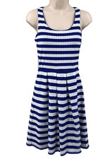 Elle Womens Sundress Size 2 Blue White Eyelet Scoop Neckline Lined Stretch 