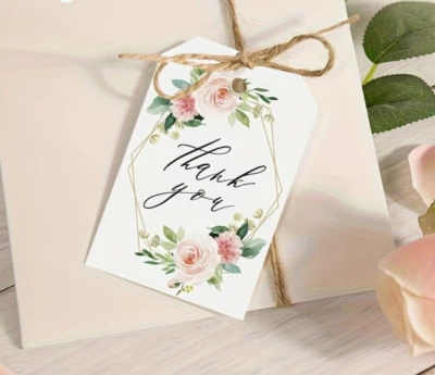 10 x Thank You Flower Floral Gift Tags 8.5x5.5cm Party Gift Cards Labels Present - image 1 of 4