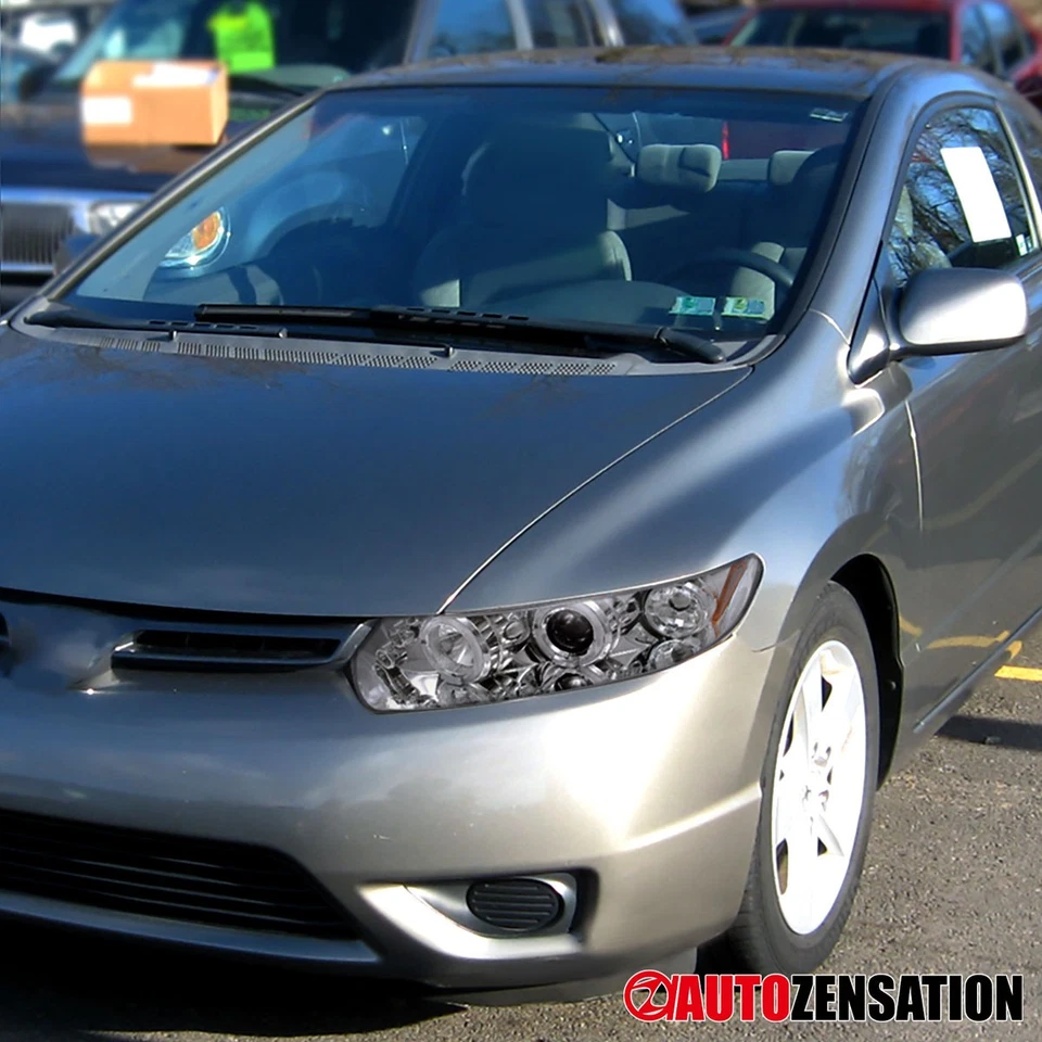 Fit 2006-2011 Honda Civic Coupe LED Halo Projector Headlights Lamps Left+Right Foto 3 de 4