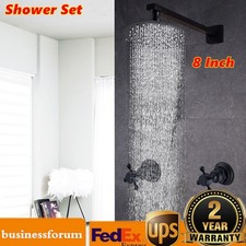 Wall Mount 8" Black Rain Shower Head 2 Handles Cold Hot Faucet Mixer Tap Set