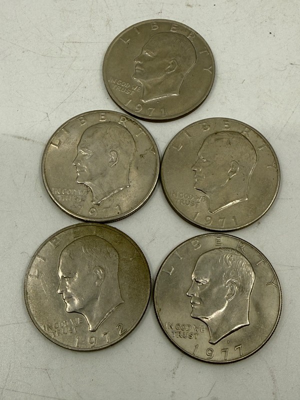 LOT OF 5 EISENHOWER IKE DOLLAR US COIN $1 1971 1972 1977