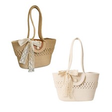Borsa tote intrecciata in corda di cotone Borsa tessuta per le vacanze di