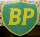 Vintage BP, British Petroleum Gas Shield Sign Metal with reflective finish, 13"