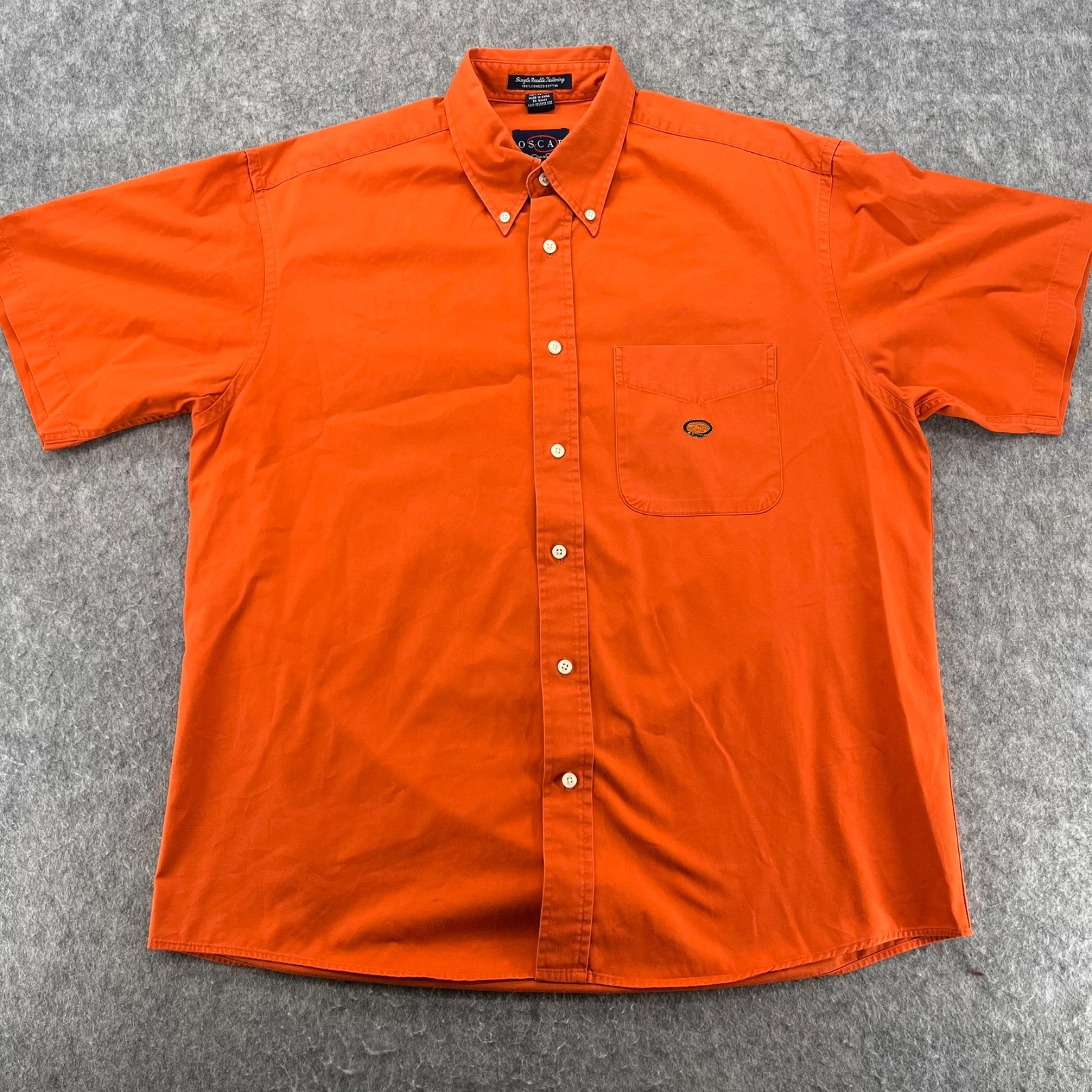 Vintage Oscar De La Renta Mens L Button Down Shirt Orange Short Sleeve