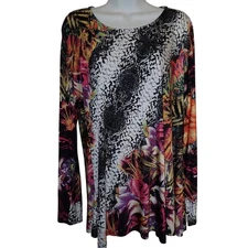 Monroe and Main Abstract Floral Slinky Knit Top Women XL Retro Fairy stretch
