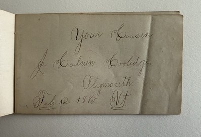 1885, Calvin Coolidge Age 12 Autograph Album With Family Signatures Vermont