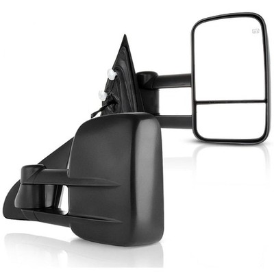 2pcs Power Heated Manual Fold Telescopic Tow Mirrors Black ABS 14.96in Smooth