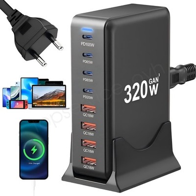 320W GAN USB C USB A PD 100W Schnellladegerät Ladegerät Schnellladung 8 Port