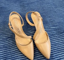 Calvin Klein Strappy Pointed Toe Slingback Stiletto Heels Beige Leather Size 8