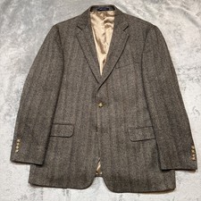 Lands End Blazer Men 44R Brown Herringbone Lambswool Classic Jacket