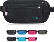 RFID Blocking Travel Wallet - Money Belt & Passport Holder, Slim Hidden Black 