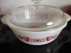 Vintage Fire King Red Primrose 1  Quart Casserole Dish  with lid