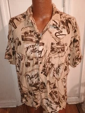 Panama Jack Men's 2XL Tan All Over Spellout Short Sleeve Button Down.