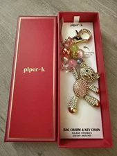 Piper K Rhinestone Teddy Bear Balloons Purse Bag Charm Key Chain NWT