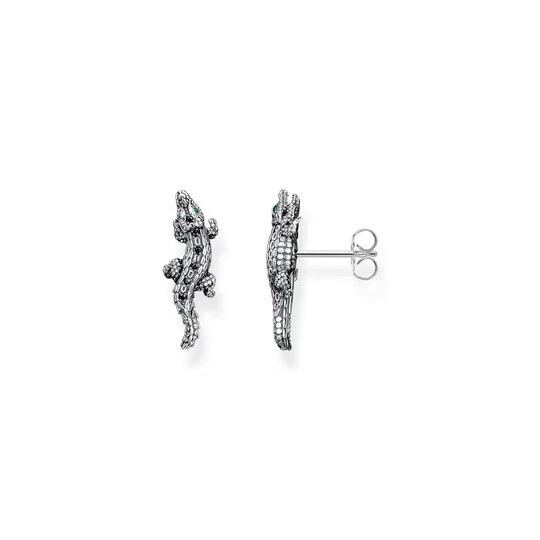 Genuine THOMAS SABO Blackened Silver Crocodile Stud Earrings Black Stones TH2263