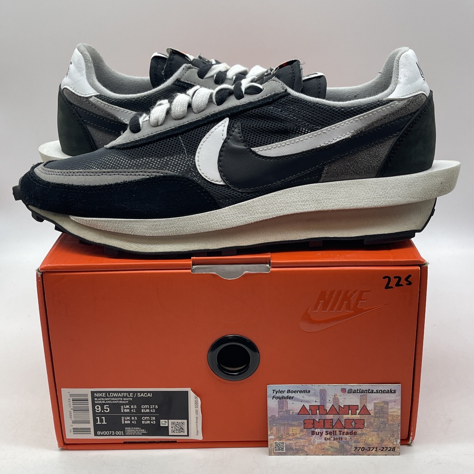 SACAI X NIKE Taglia 9 5 Nike sacai x LDWaffle nero grigio pelle scamosciata bianca (BV0073 001)