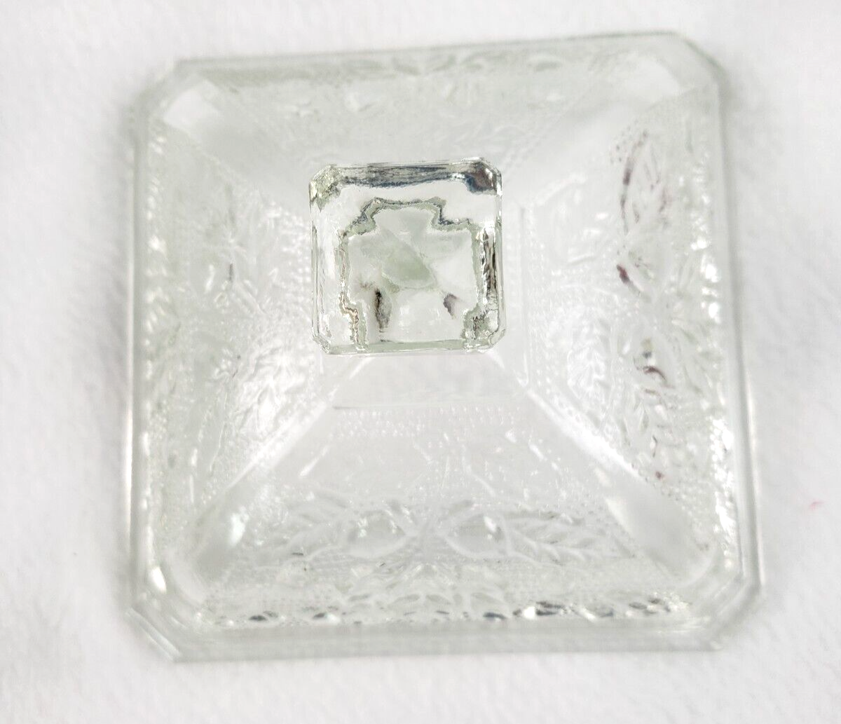 Square Glass 1950's Footed Candy Dish Acorn Oak Leaf design